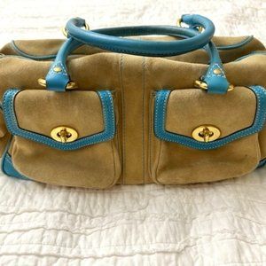 Vintage Coach Hampton beige blue suede leather satchel bag